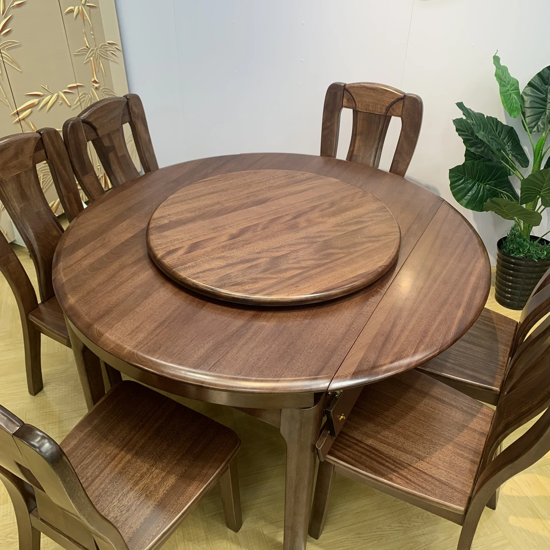 黑檀木色金丝檀木方圆两用餐桌多功能餐桌折叠实木餐桌可伸缩餐桌