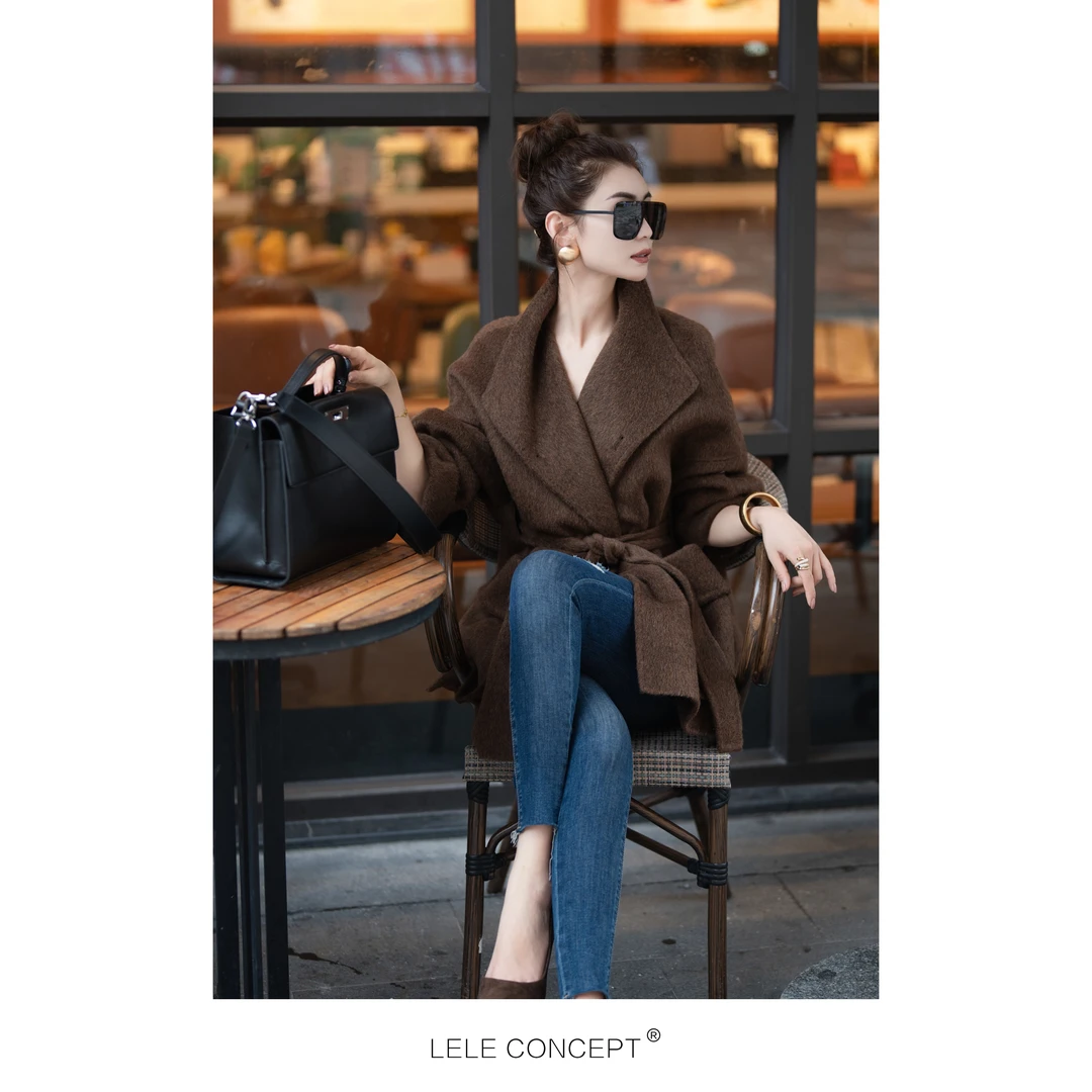 LELE CONCEPT丨双兜西服领大衣系带外套气质时尚短款双面款Y0159