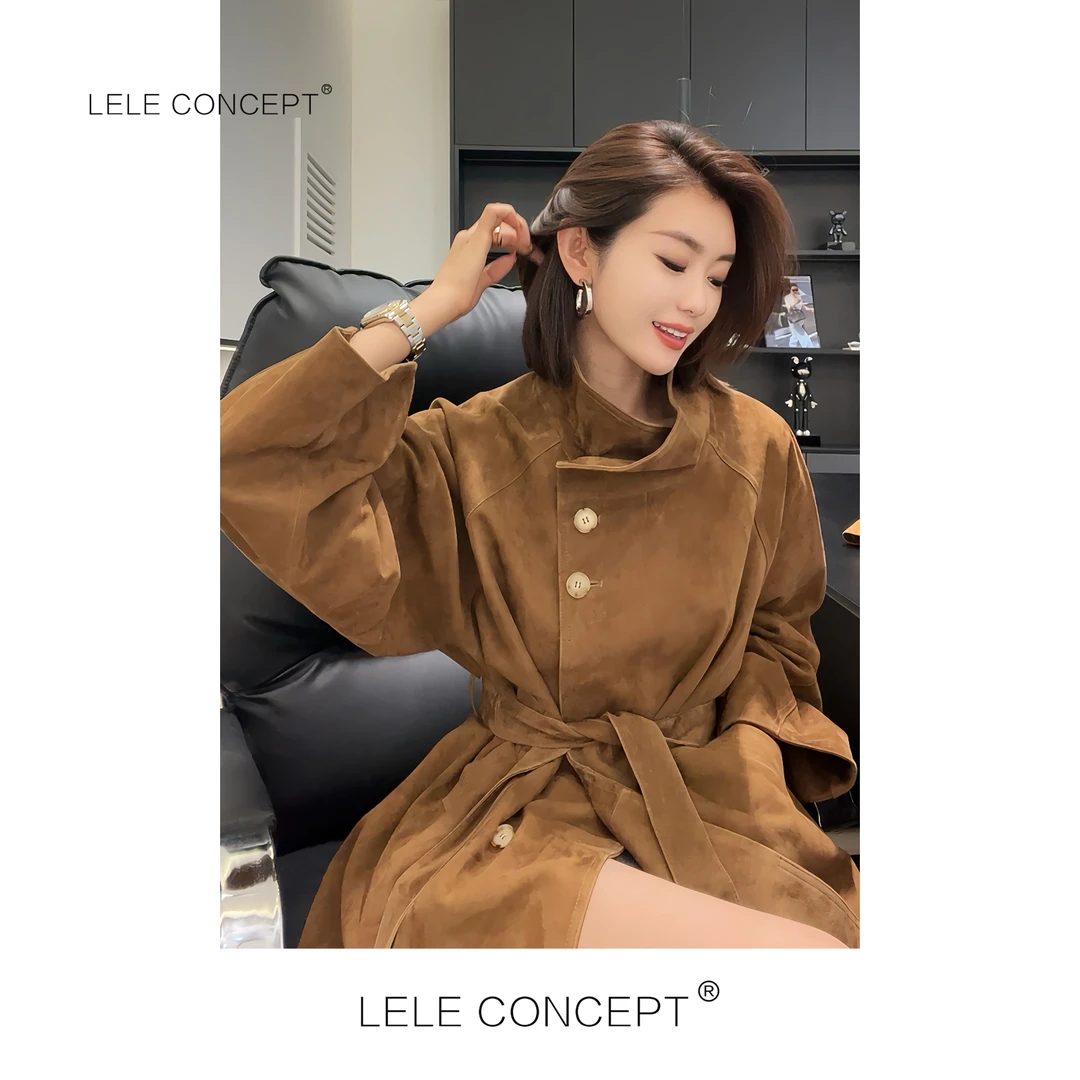 LELE CONCEPT丨轻奢高级感立领腰带设计款皮衣P0043