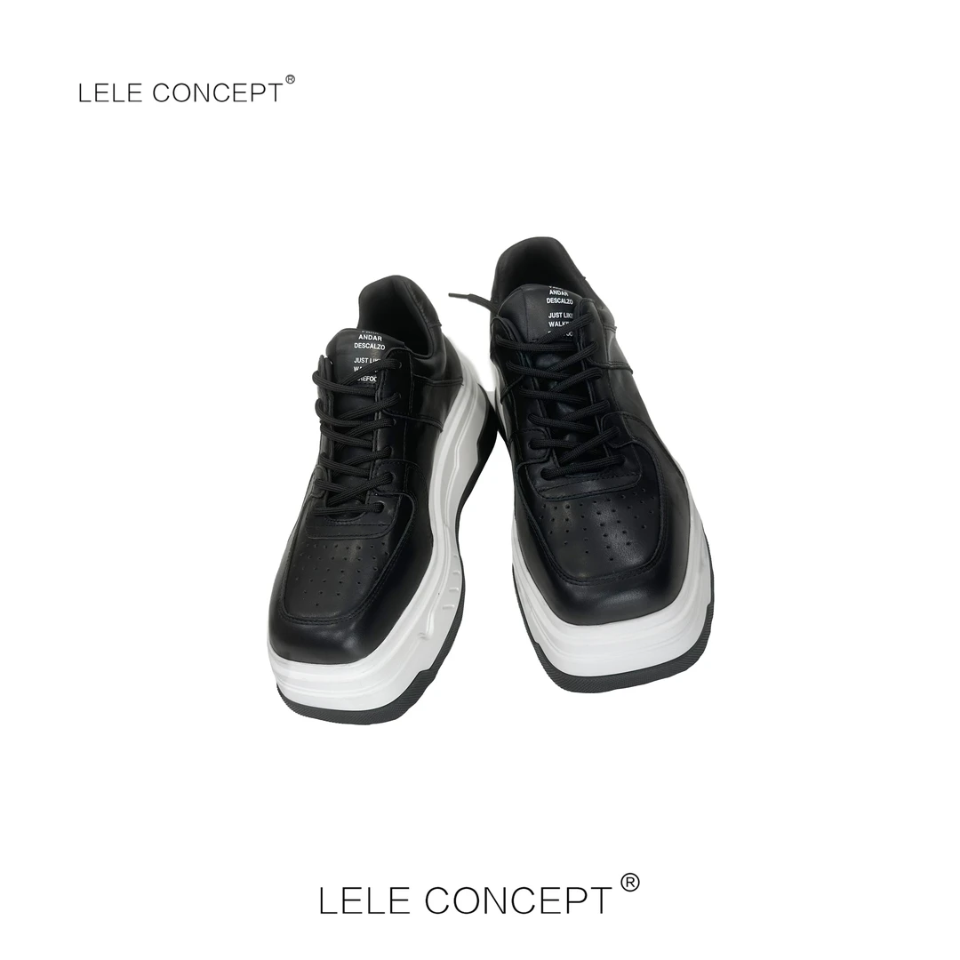 LELE CONCEPT丨时尚百搭高级感休闲系带方头黑白厚底休闲鞋X0085