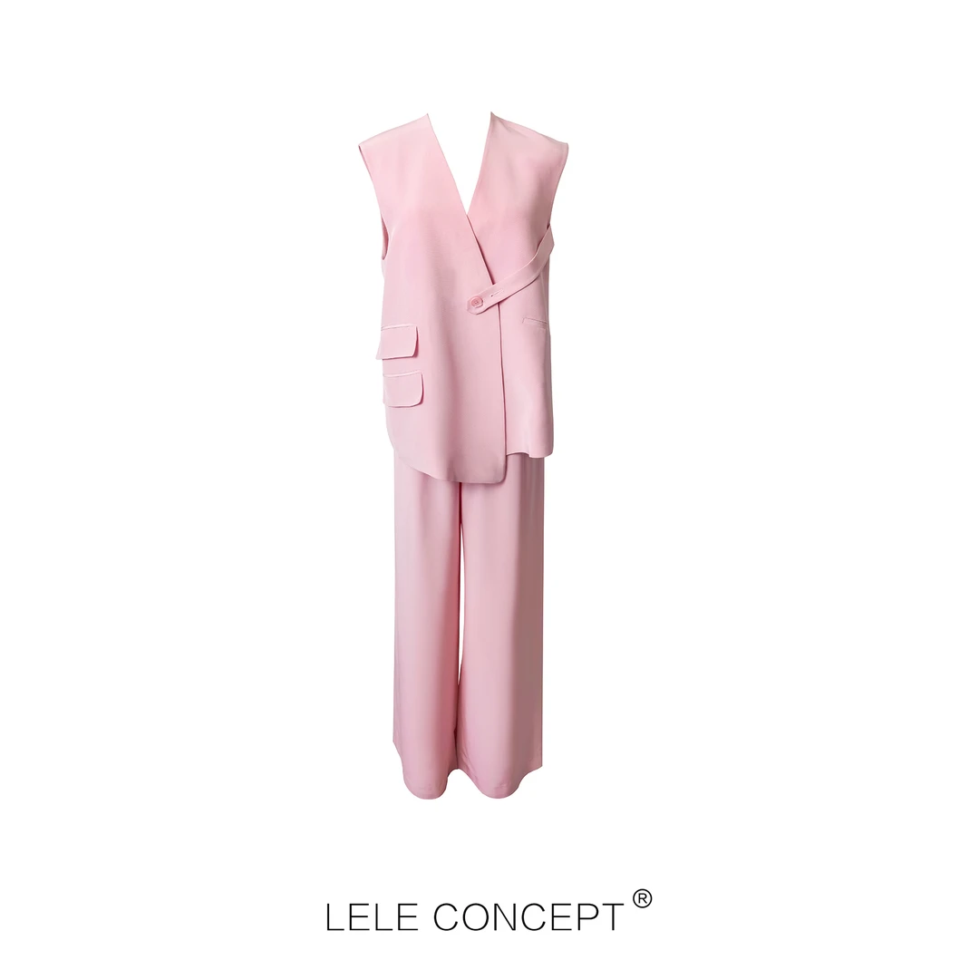 LELE CONCEPT丨直筒阔腿裤休闲时尚两件套轻奢无袖马甲套装T0063