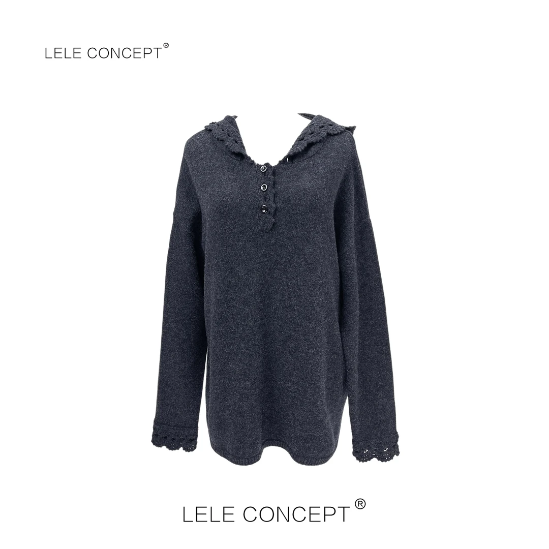 LELE CONCEPT丨都市设计款钩花连帽毛衣S0687