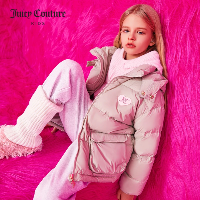 JuicyCouture冬季新款儿童连帽儿童轻羽绒洋气羽绒服