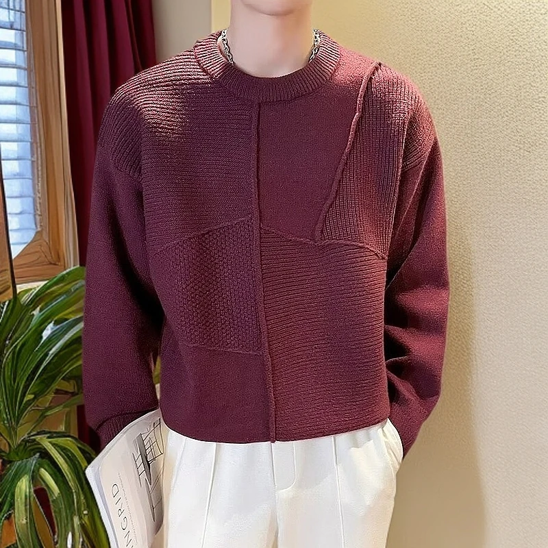 欧美潮流字母提花毛衣打底衫男复古风修身柔软保暖圆领长袖男冬季