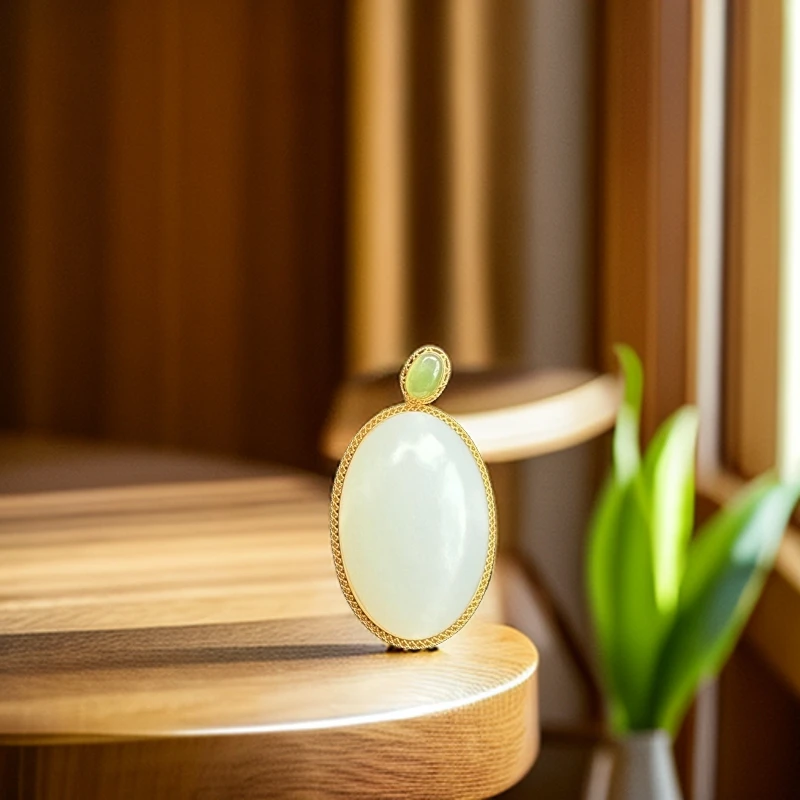18K金镶嵌和田玉大蛋面吊坠女士高端精品多样性发