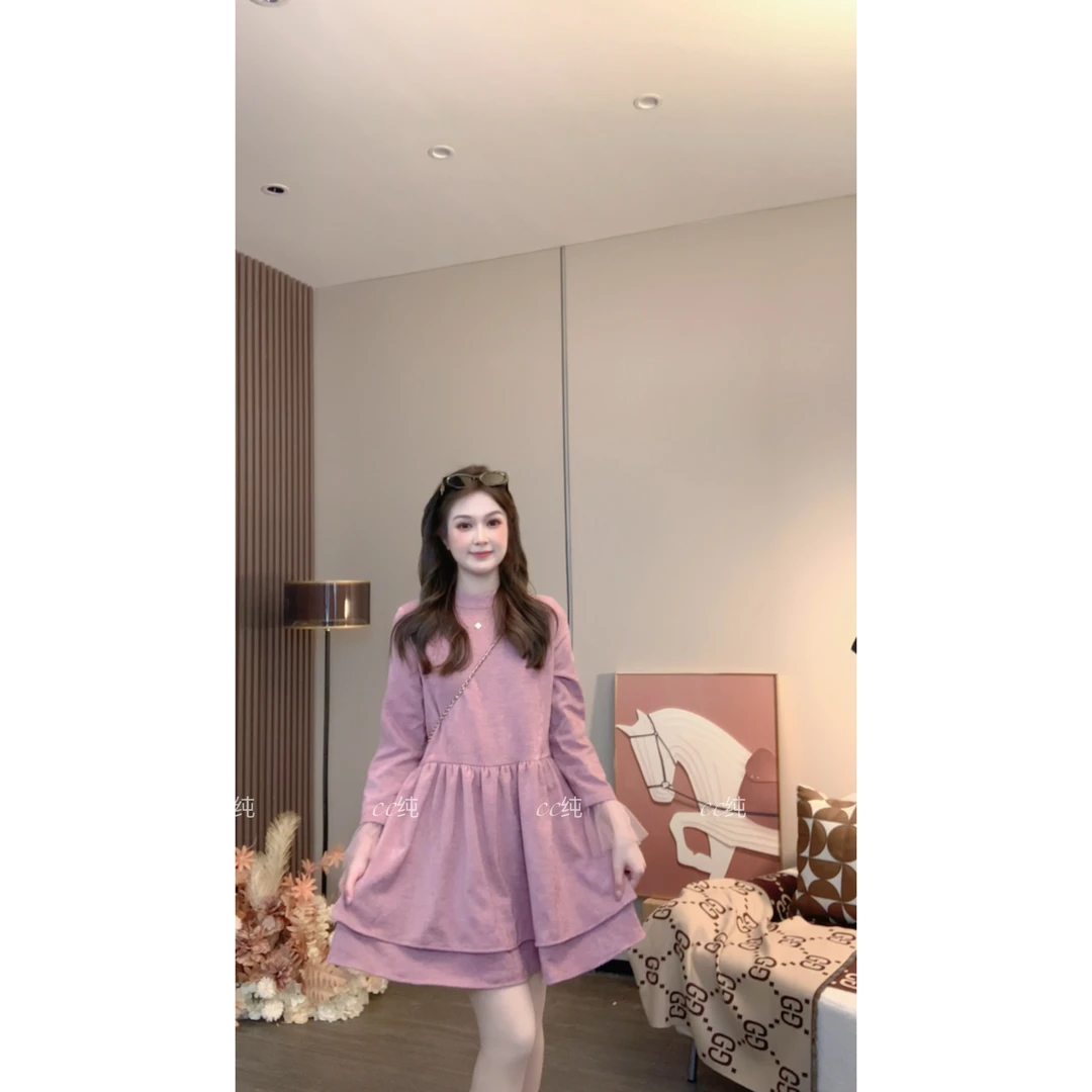 CC纯【限定心动】2024秋冬季气质新款显瘦长袖百搭连衣裙2024A524#