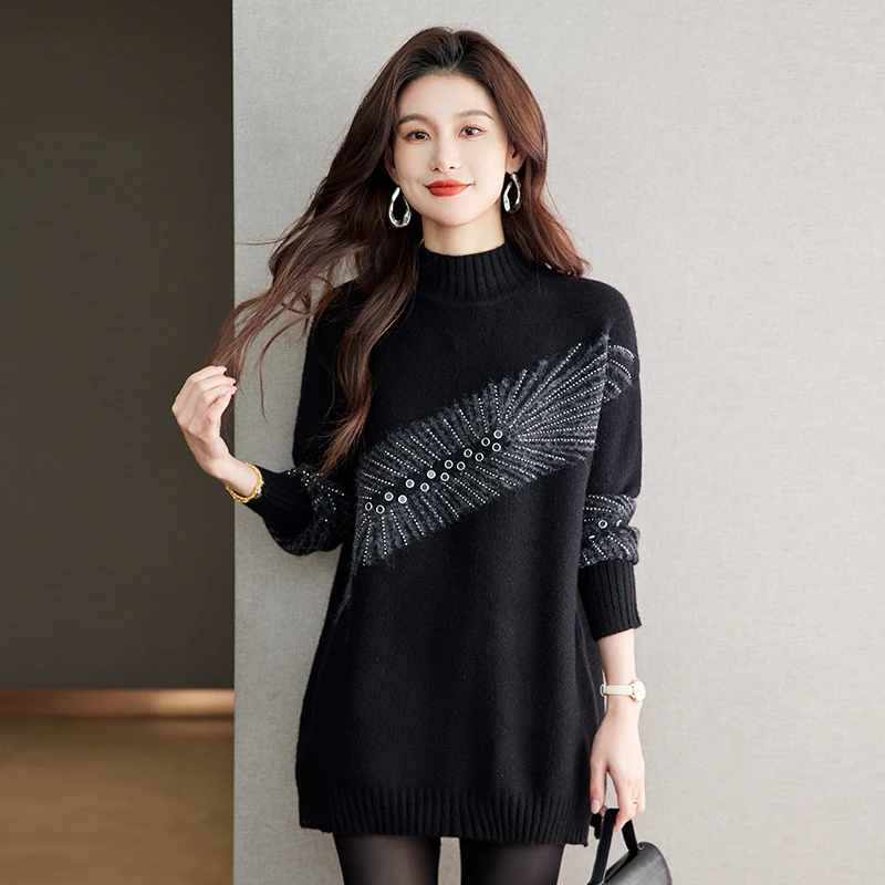 高级感加厚冬季打底衫大码女装慵懒风气质时髦中长款遮屁股毛衣潮