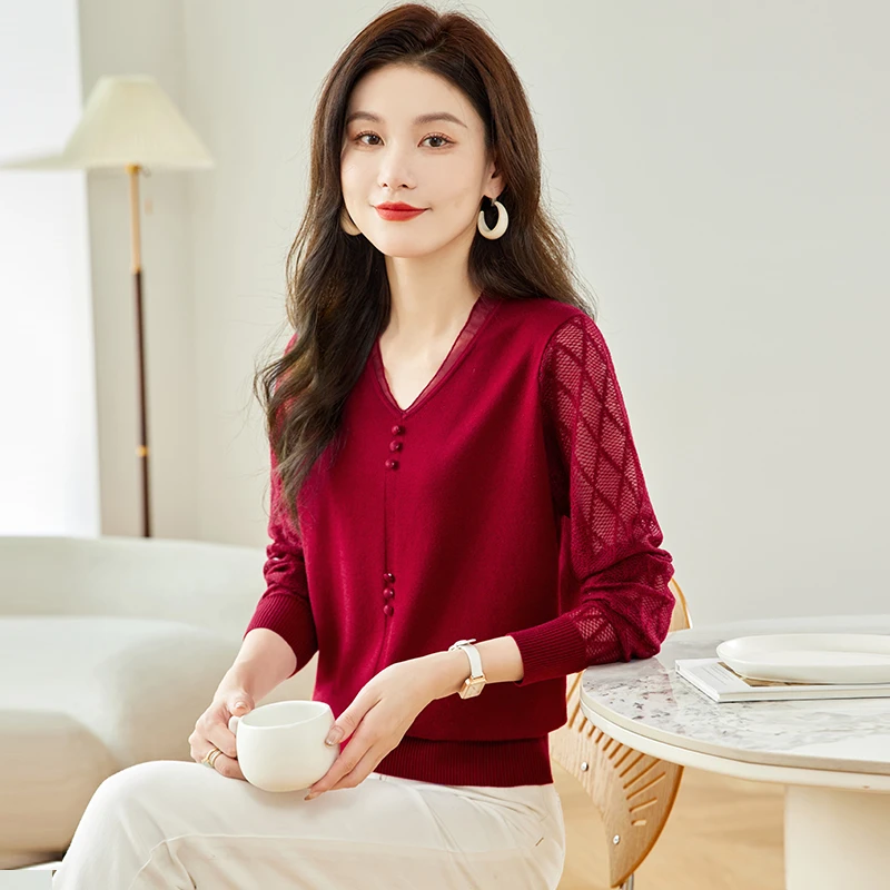 轻奢秋季新款小众设计感上衣V领薄款毛衣气质外穿显瘦长袖针织衫