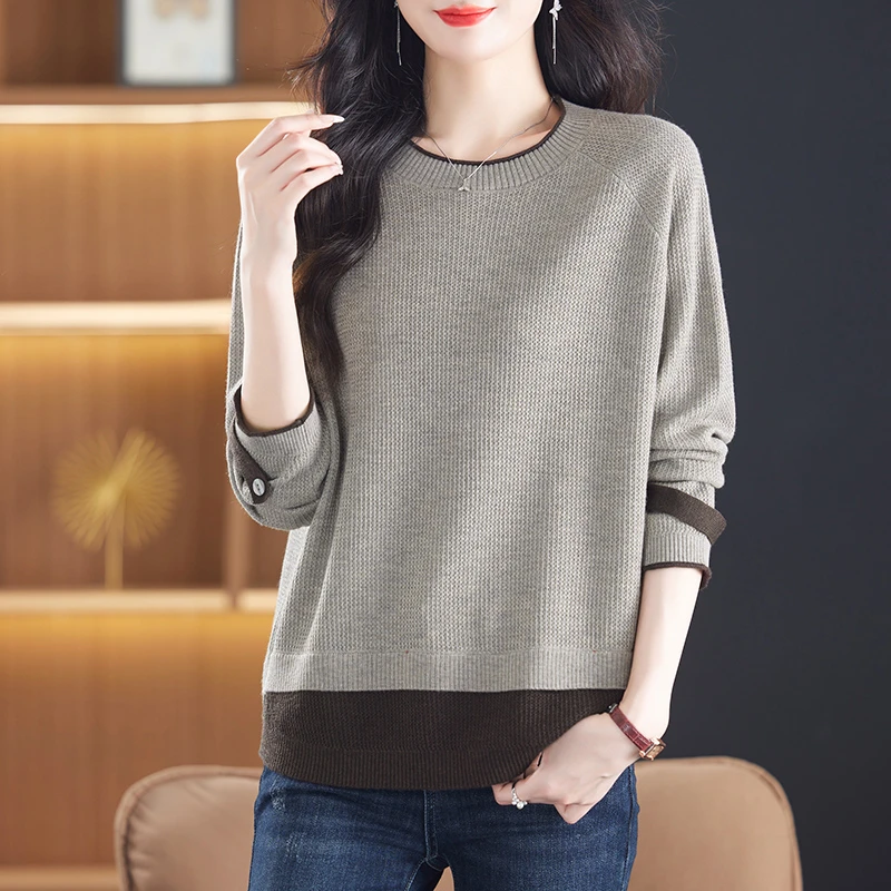 大码胖mm200斤宽松高级感上衣女遮肚洋气时髦春秋毛衣针织假两件