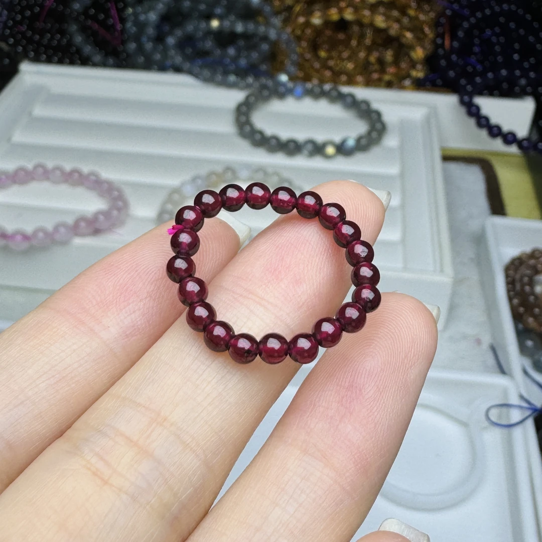 天然石榴石指环圆珠一圈戒指3MM