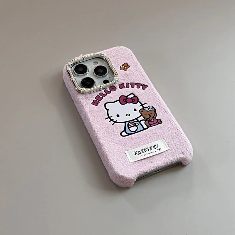 卡通可爱毛绒kt猫手机壳适用iPhone15/14promax苹果13毛茸茸壳12