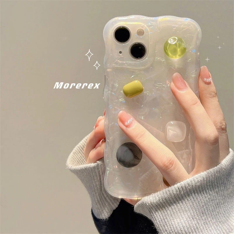 ins风简约立体宝石iPhone14pro max苹果13手机壳贝壳纹12高级感11