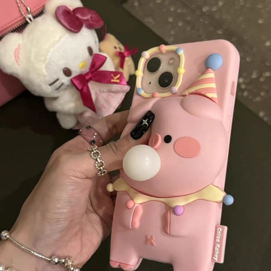 日韩硅胶卡通猪吹泡泡时尚适用苹果15iphone14手机壳13promax潮11