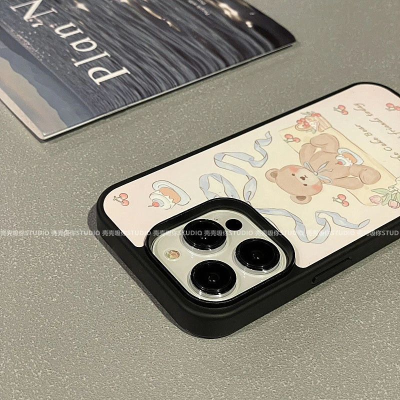 ins韩国丝带小熊适用苹果13手机壳iPhone14promax滴胶15/12亚克力