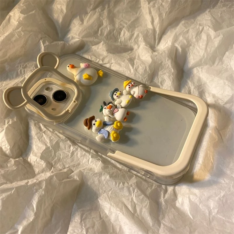 隐形支架立体小鸭苹果14Promax手机壳iPhone13软壳11防摔X/XR女xs