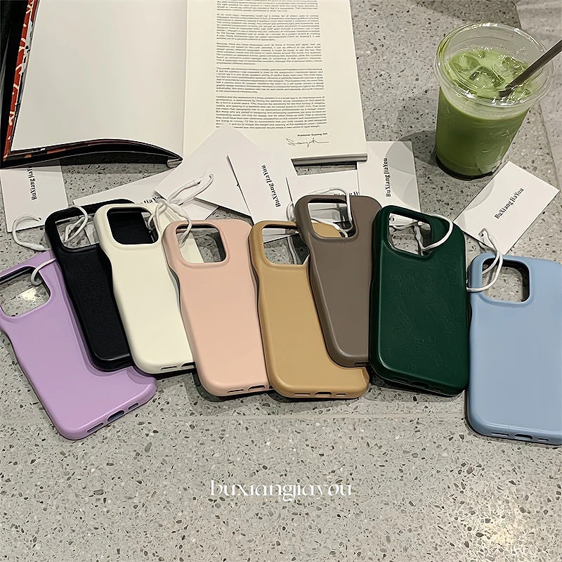 简约纯色皮质适用14promax/iPhone12苹果11新款13pro手机壳14全包