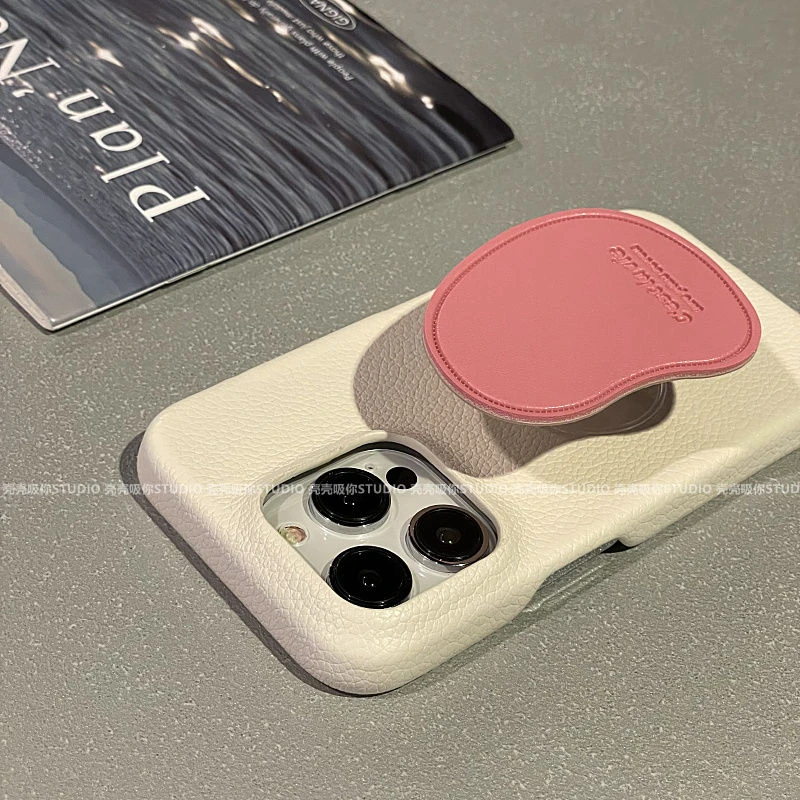 ins韩国玫红立体支架适用iPhone14promax苹果13手机壳15皮质12女