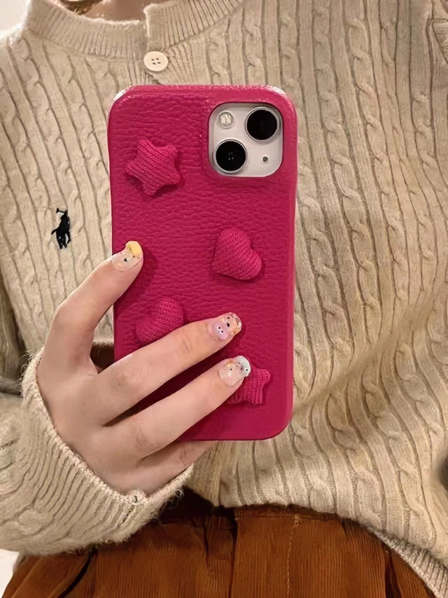皮质三包软立体可爱星星适用iphone15promax苹果13手机壳12保护壳
