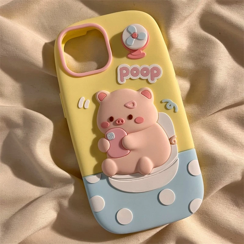卡通风扇小猪iPhone14promax苹果13手机壳12硅胶11女pro可爱防摔