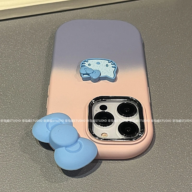 可爱渐变蝴蝶结kt猫适用iPhone15Promax苹果13手机壳14创意11软12
