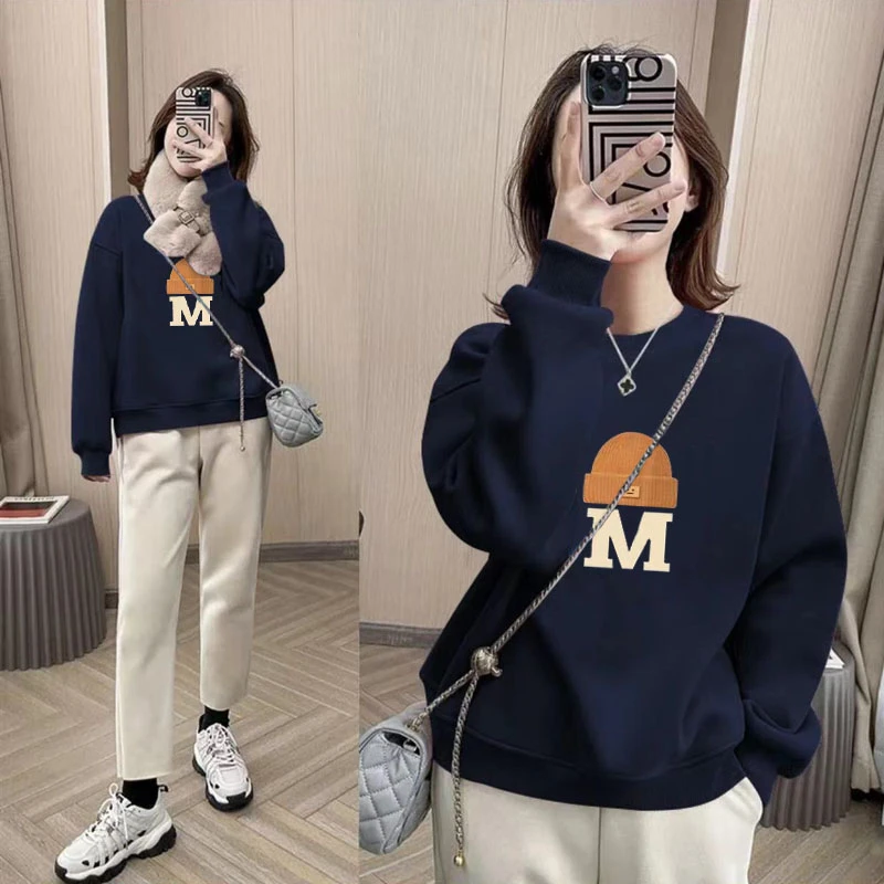 秋冬复古时尚减龄卫衣女款加绒加厚2023新款宽松休闲百搭长袖上衣