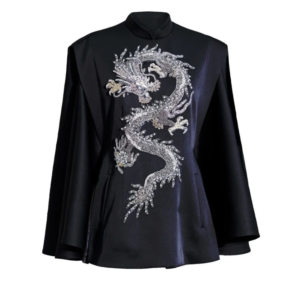 JUNYANG24AW明星同款龙纹珠绣重工手工斗篷