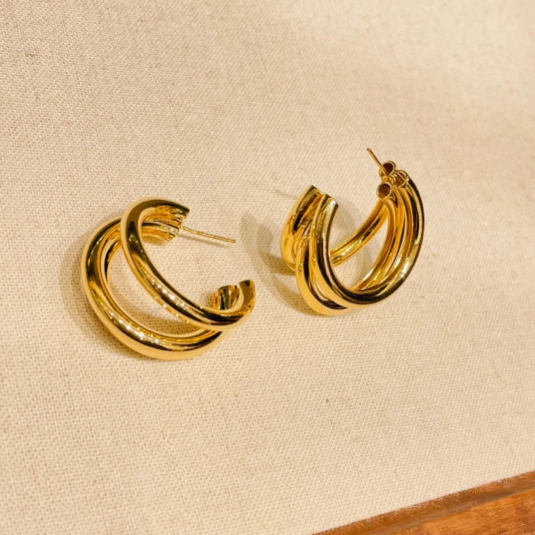 铜合金耳饰 经典百搭三C圈金属冷风耳环大牌高级感网红爆款女神