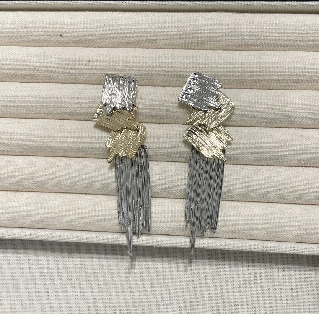 铜合金耳饰 挥毫 欧美夸张新款设计感拼接小众不规则几何耳环