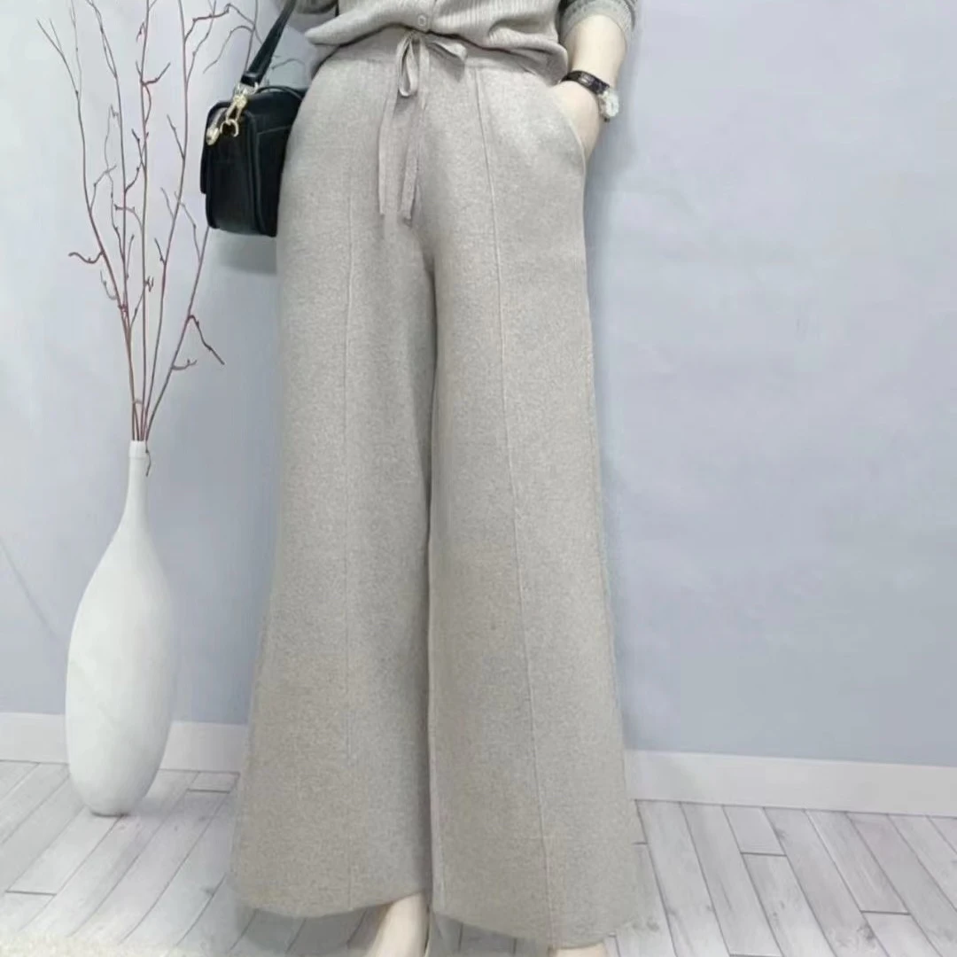 【茉莉绒】阔腿裤子女2024秋冬季新款垂坠高腰宽松显瘦直筒休闲裤
