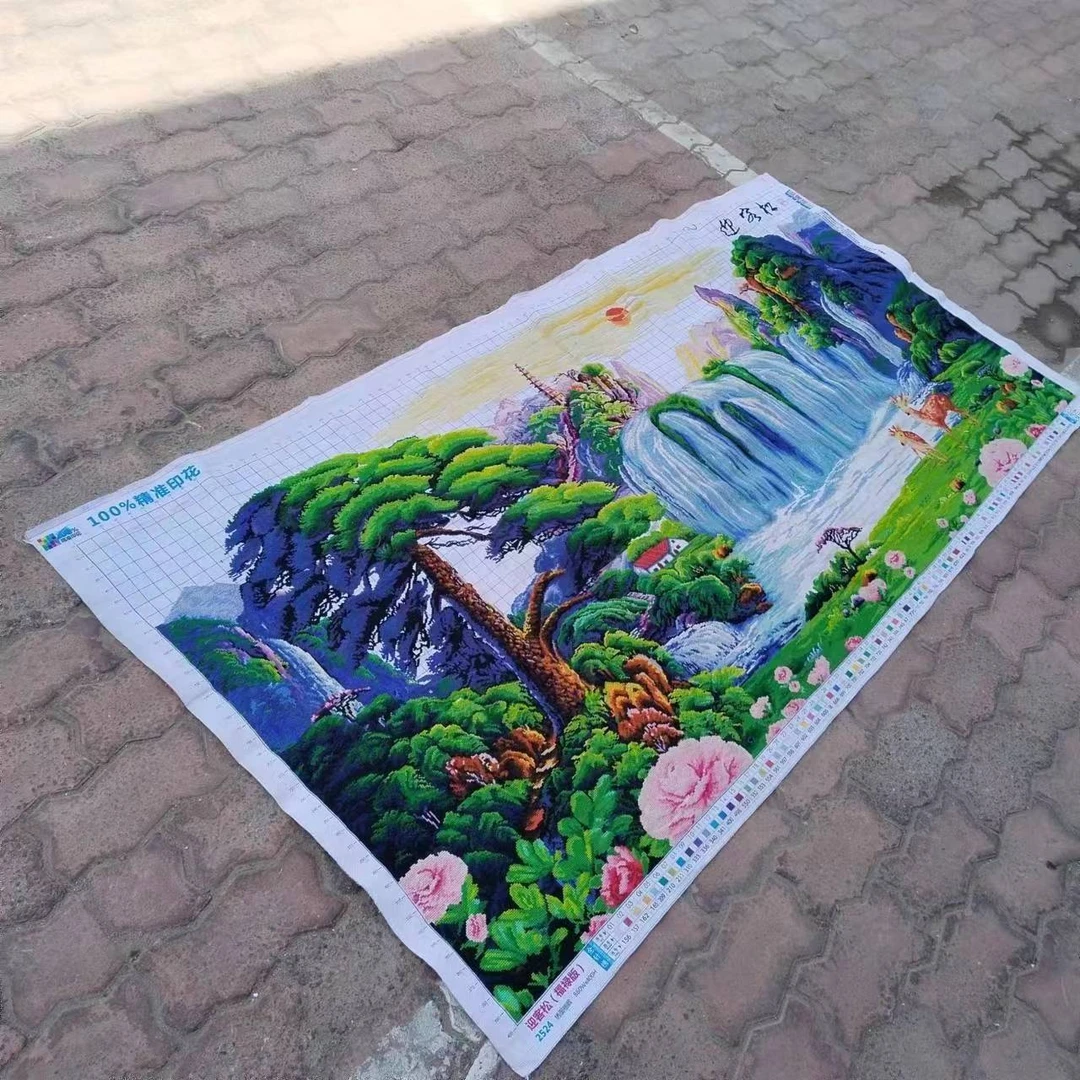 纯手工绣好的十字绣迎客松福禄版流水生财发财鹿客厅简约装饰挂画