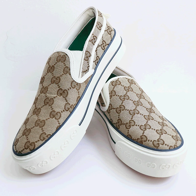 未使用 GUCCI/古驰 1977系列老花帆布满印印花乌木色一脚蹬40码