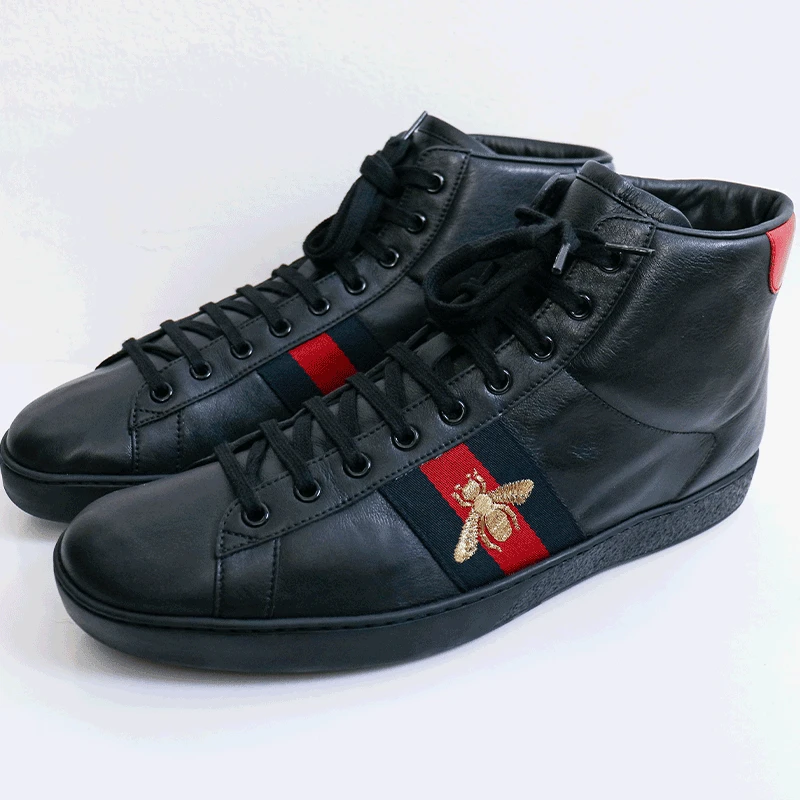 Gucci/古驰时尚百搭休闲舒适潮流经典刺绣小蜜蜂黑色高帮板鞋