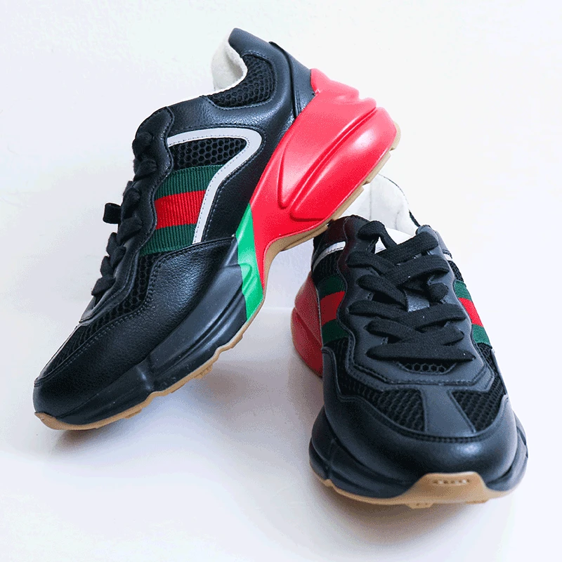 Gucci/古驰休闲时尚舒适百搭潮流红绿银拼色网眼黑色老爹鞋36码
