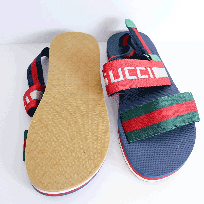 Gucci/古驰时尚休闲舒适百搭潮流彩色字母织带沙滩夏季凉鞋45码