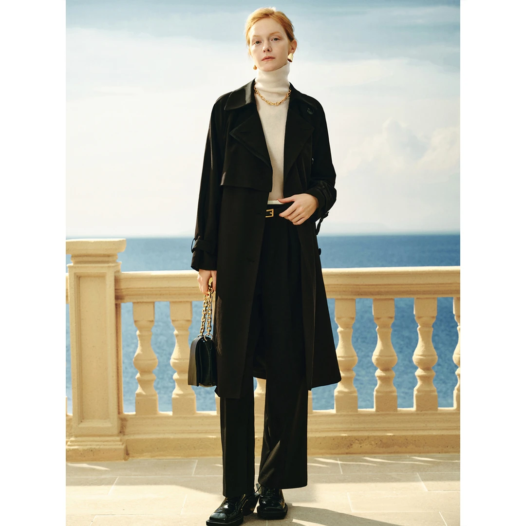 INSUN恩裳奥莱春款简约廓形长款风衣外套9C64107060