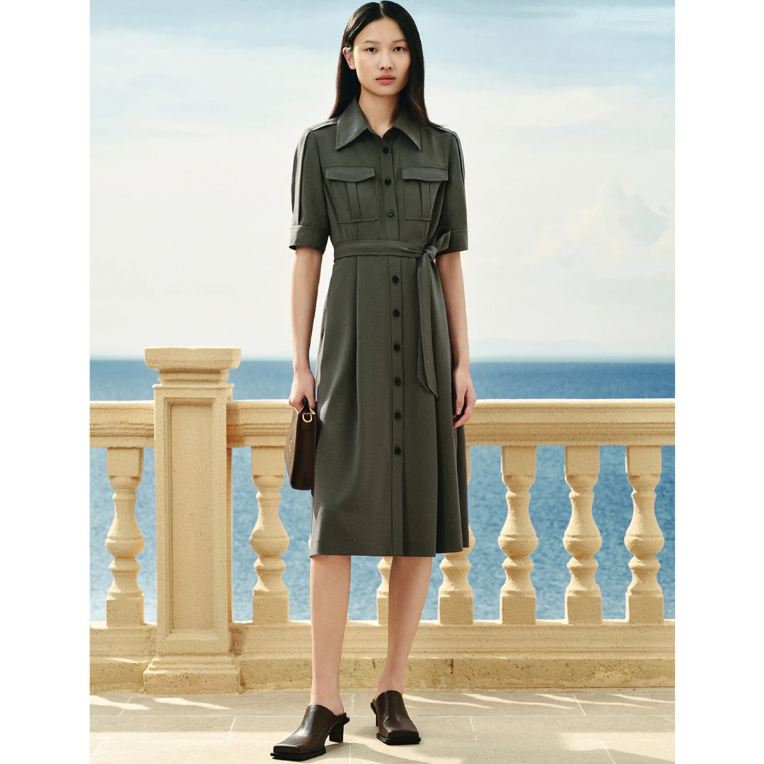 INSUN恩裳休闲工装风收腰醋酸连衣裙9C64205140