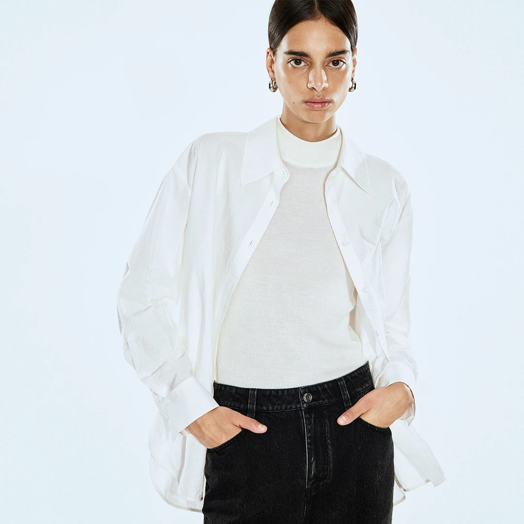 COVERINS春装新款简洁气质翻领贴袋休闲衬衫时髦长袖衬衣