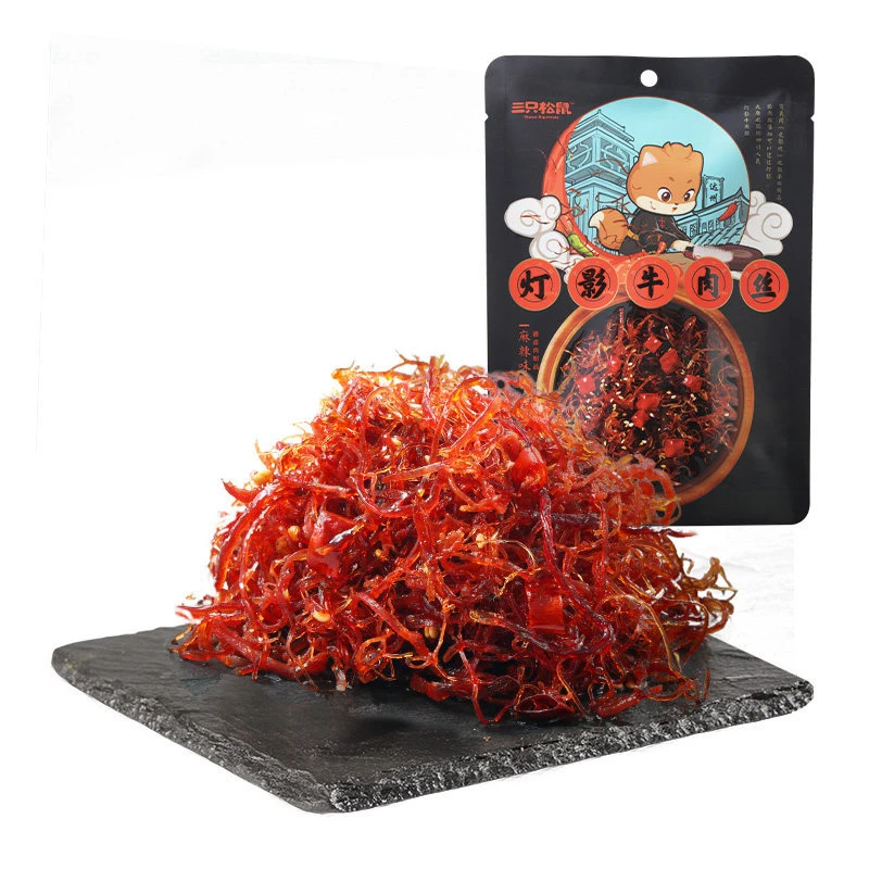 三只松鼠灯影牛肉丝麻辣牛肉干单独包装四川特产休闲追剧零食小吃