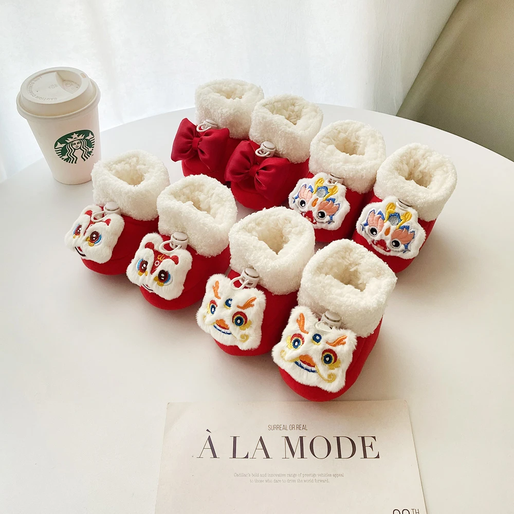 红色婴儿鞋子冬季男女童小月龄婴幼儿宝宝鞋袜加绒软底棉鞋防掉跟