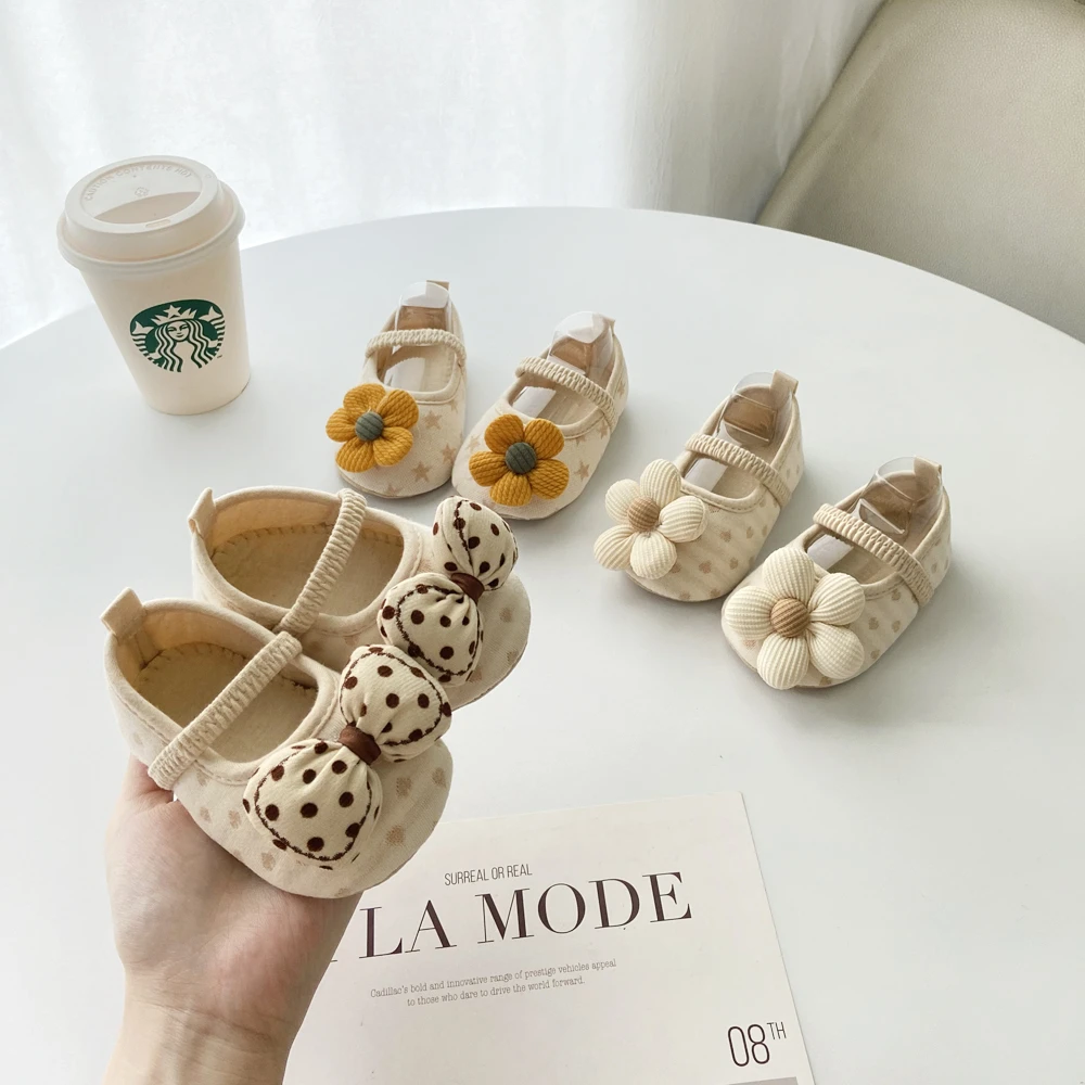 米色婴儿鞋子女童小月龄婴幼儿宝宝防滑学步鞋可爱蝴蝶结春夏款