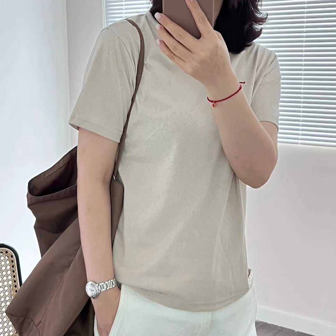 2024简约薄款t恤显瘦休闲百搭夏季半袖纯色圆领宽松女士春夏时尚
