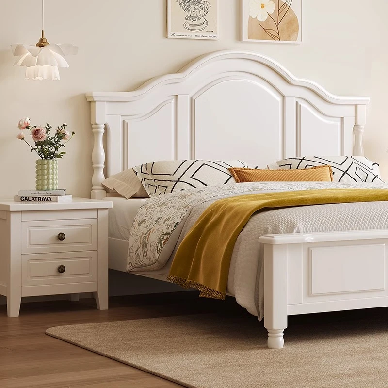 201#美式风格白色实木床现代1.5米小户型1.8米家用主卧大床轻奢