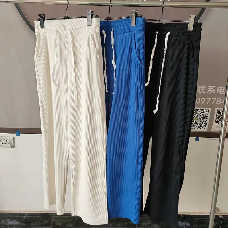 蛇骨纹抽绳阔腿裤女春季新款直筒高腰时尚百搭显瘦垂感休闲拖地裤