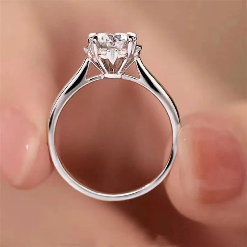 925银莫桑石戒指 八维一心50分-1克拉轻奢手工素款闭口戒指女银戒