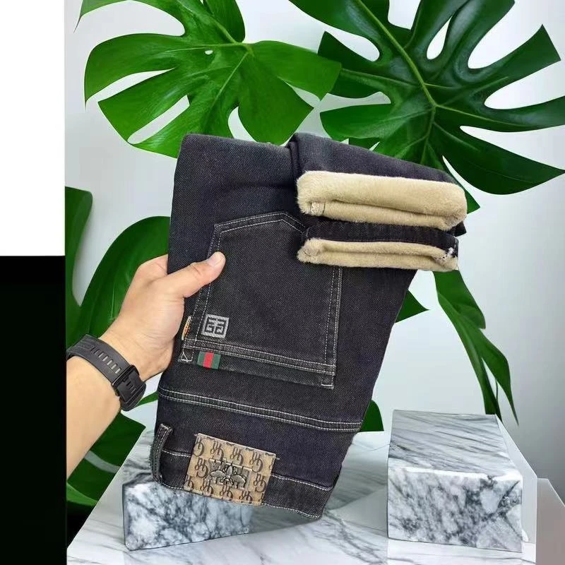 2024冬季加绒加厚男士修身百搭小直筒弹力牛仔长裤2288#秋冬神裤