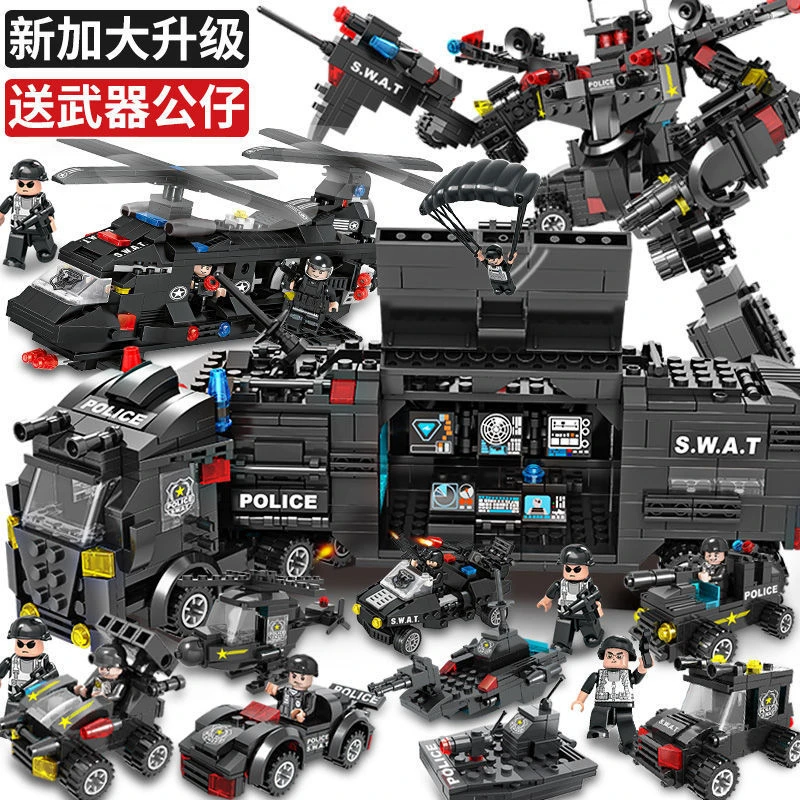 积木特警军事系列警车益智坦克拼装玩具男孩子8-16岁拼图模型六一