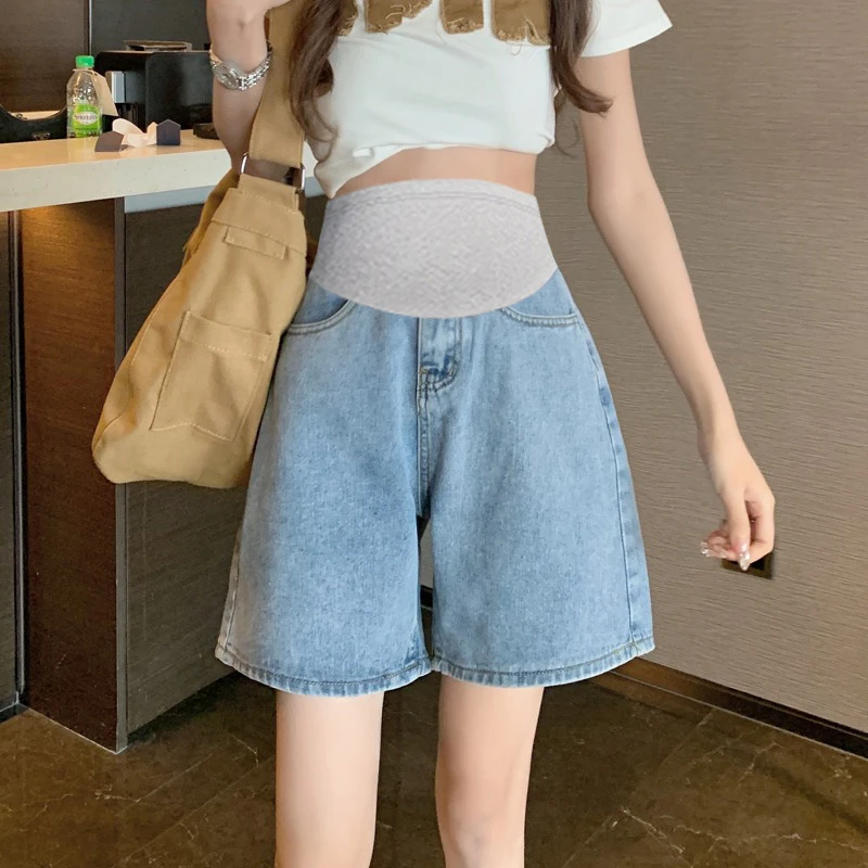 【高货828孕妇装外穿夏季直筒阔腿牛仔五分短裤子外穿薄款牛仔短裤