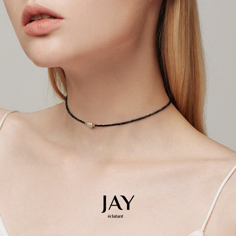 Jay 合金玻璃项链 黑色串珠项链女款高级感轻奢锁骨链颈链choker