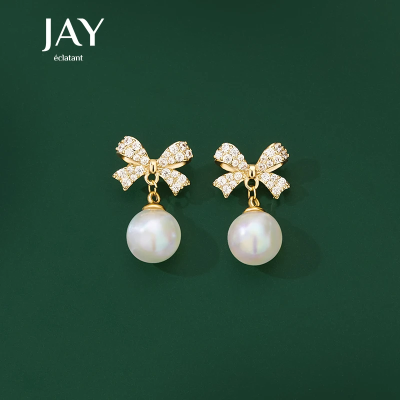 Jay 合金仿珍珠耳饰 蝴蝶结仿珍珠耳钉女款气质耳环简约百搭耳饰