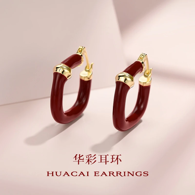 Jay 合金耳饰 复古红色耳环女高级感独特港风耳饰2024新款耳圈ins